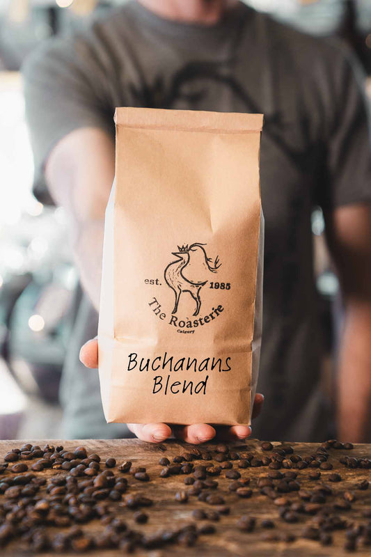 the roasteries signatue coffee blend, the buchanans, made in house.
